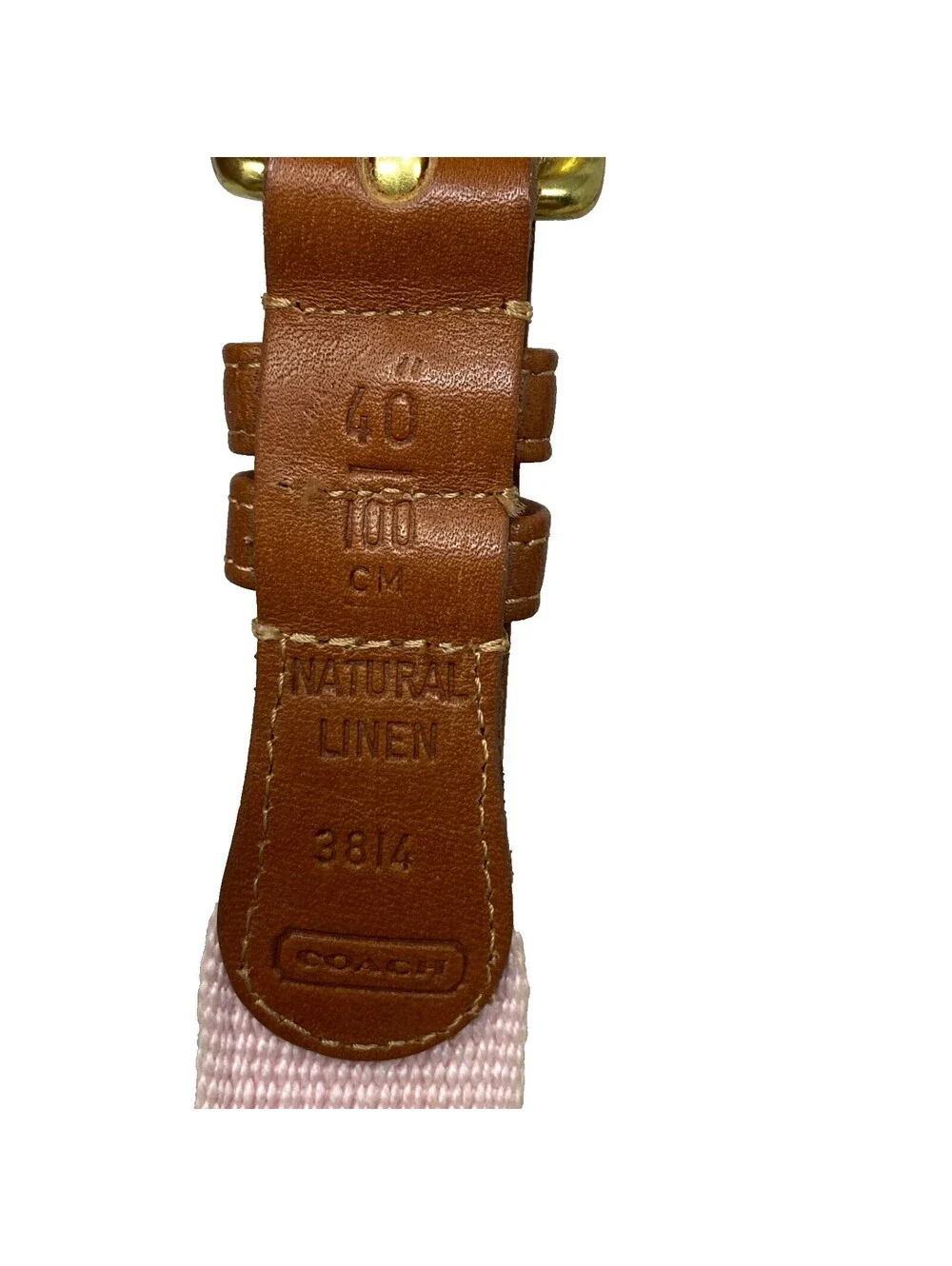Vintage Coach 3814 Natural Linen Tan Leather Belt Brass Buckle Size 40